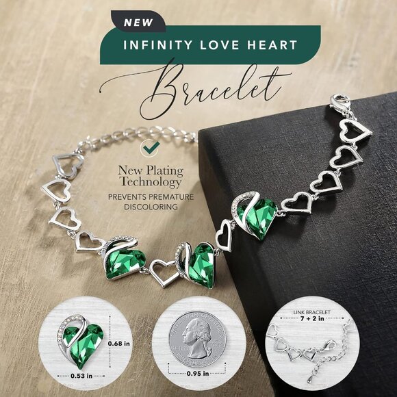 Valentine's Day Heart Link Bracelets for Women, Infinity Love Birthstone Crystal - Picture 2 of 6